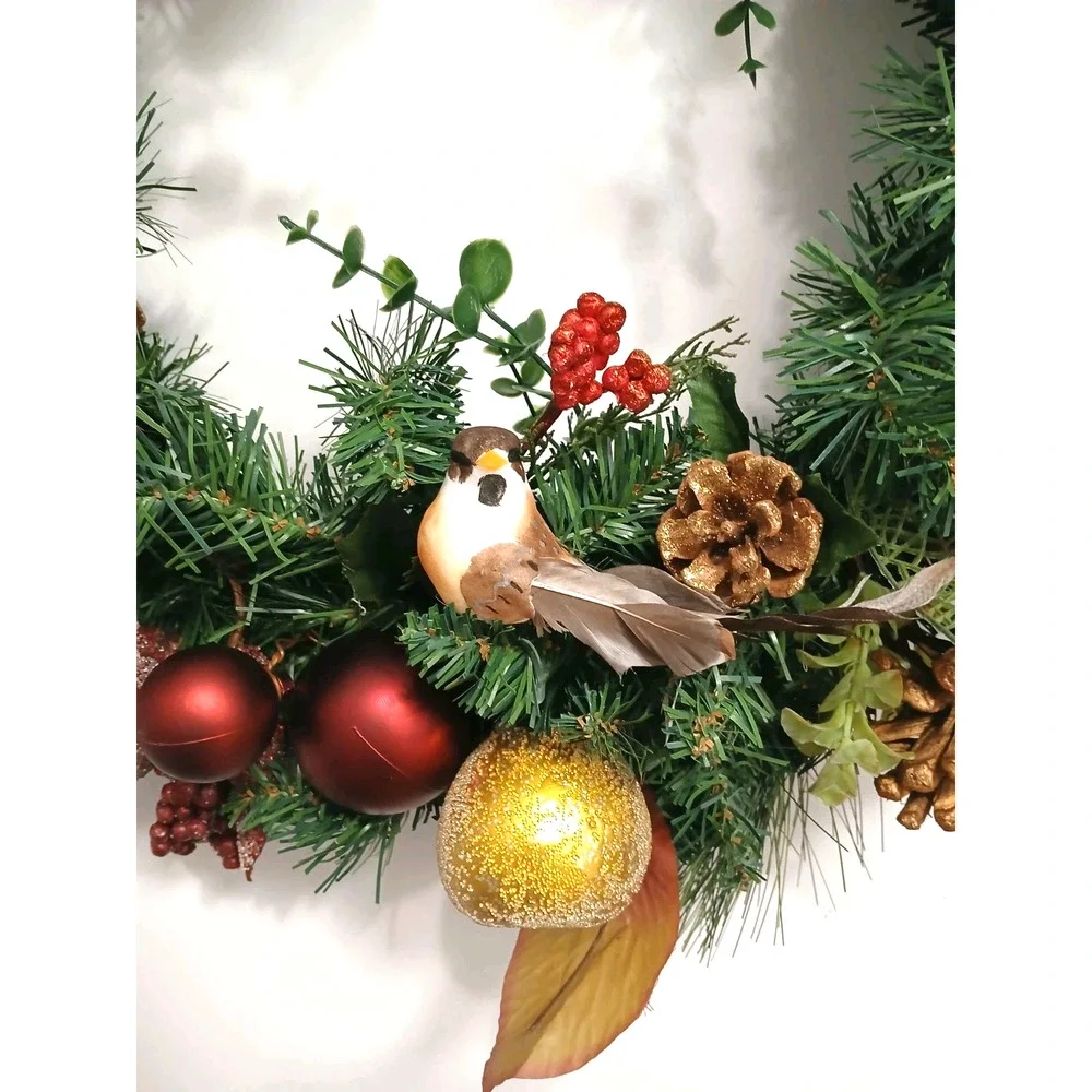 Partridge In Pear Tree Winter Door Wreath Realistic Holiday Crystal Fruit Apple